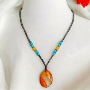 Hand beaded necklace with polished Jasper Stone